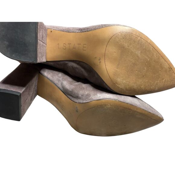 1.STATE Taupe Gray Suede Slouchy Ankle Booties Block Heel Size 8.5 - Picture 8 of 11